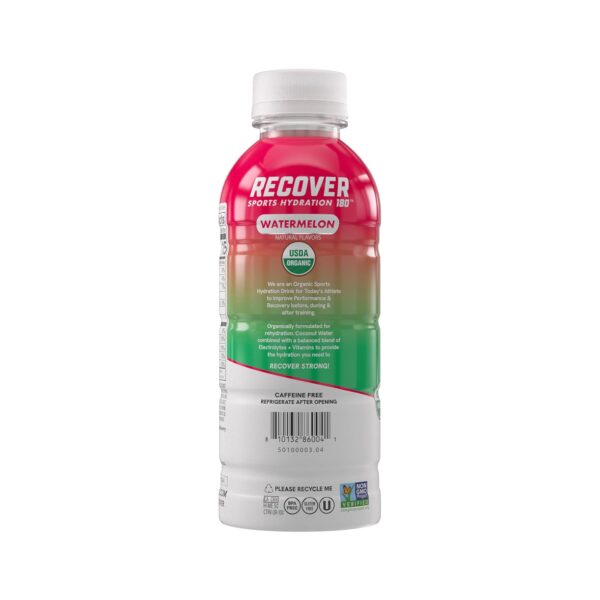 RECOVER 180 Organic Sports Hydration Drink, No Sugar Added, 15 Calorie Sports Beverage, Organic Flavors With Vitamins, Potassium-Packed Electrolytes (16.9 Fl Oz (Pack of 12), Watermelon)
