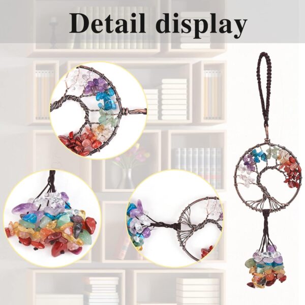 Car Decorative Accessory 7Chakra Tree of Life Ornament Natural Gemstone Tree of Life Charm Healing Crystal Stone Rearview Mirror Accessory Room Bedroom Wall Meditation Decor