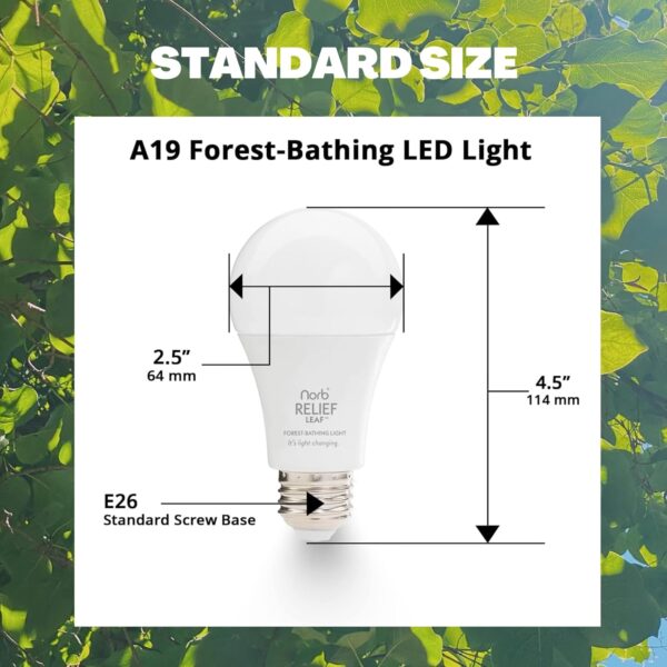 NorbRELIEF Leaf - Soft Green Forest Bathing LED Light Bulb for Meditation, Relaxation, Migraine, Pain Relief and Calm - A19 Standard Base - Patent Pending Non-Drug Pain Relief. Green Light Therapy.