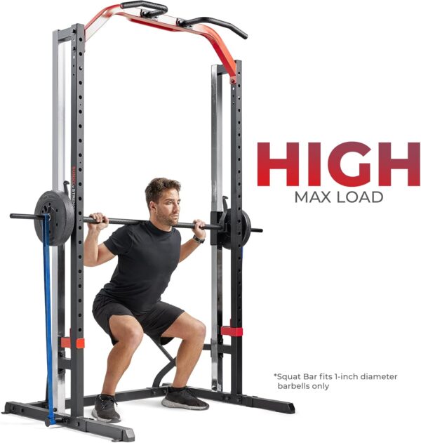 Sunny Health & Fitness Premium Smith Machine & Squat Cage Rack, Pull-Up Bar, Spotter Blocks for Weightlifting & Bench Press for Home Gym Strength Training
