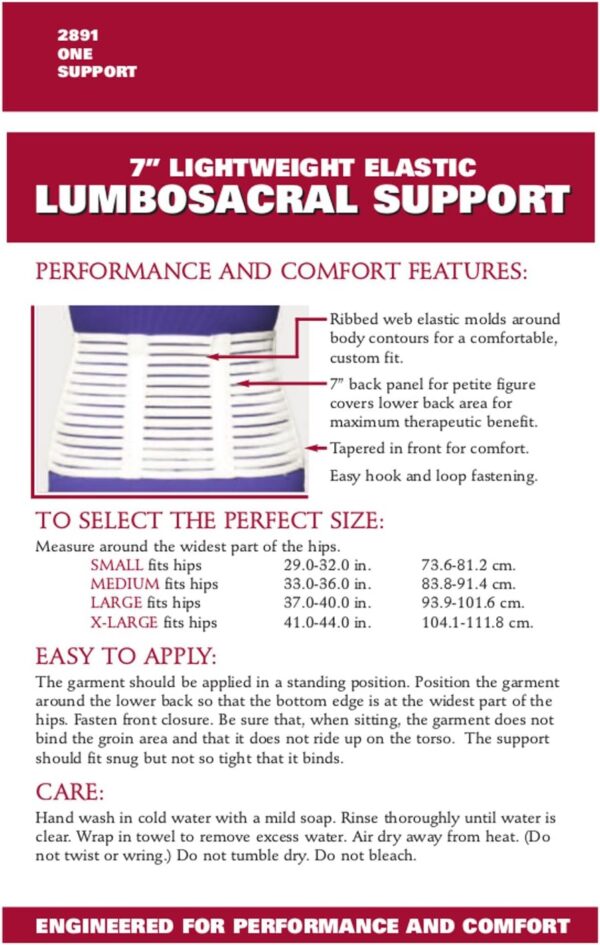 OTC Lumbosacral Support, 7-inch Lower Back, Lightweight Compression, Elastic, White, Universal