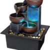 Small Tabletop Waterfall Fountain Zen Meditation Fountain Indoor Desktop Water Fountain with LED Light and Natural River Rocks for Office Home Bedroom