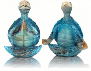 Turtle Figurines Home Decor Yoga Skeleton Meditation Accessories Resin Statue Sea Turtle Gifts for Women Bathroom Ocean Beach Theme Decor Zen Buddha Animal Sculptures Room Table Decorations
