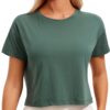 CRZ YOGA Women's Pima Cotton Workout Short Sleeve Shirts Loose Athletic Crop Tops Gym Casual Cropped T-Shirt