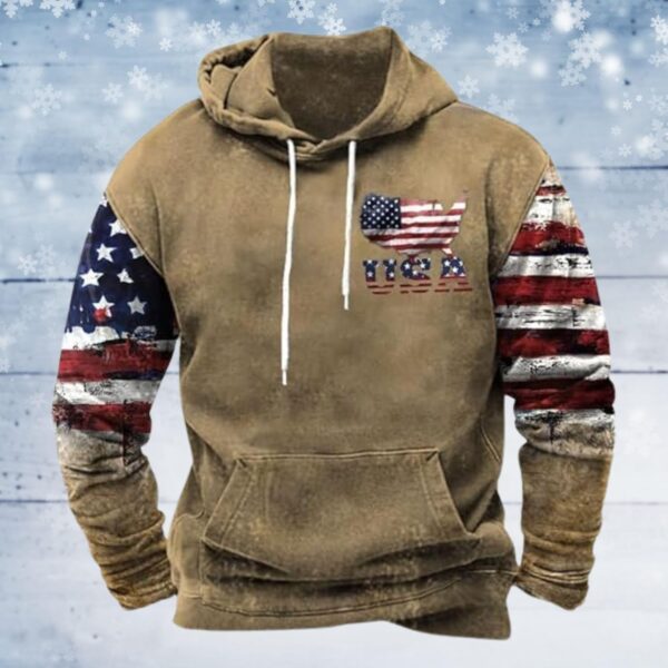 ZOCAVIA American Flag Hoodies for Men USA Graphic Hooded Sweatshirts Drawstring Western Ethnic Boys Pullover Tops
