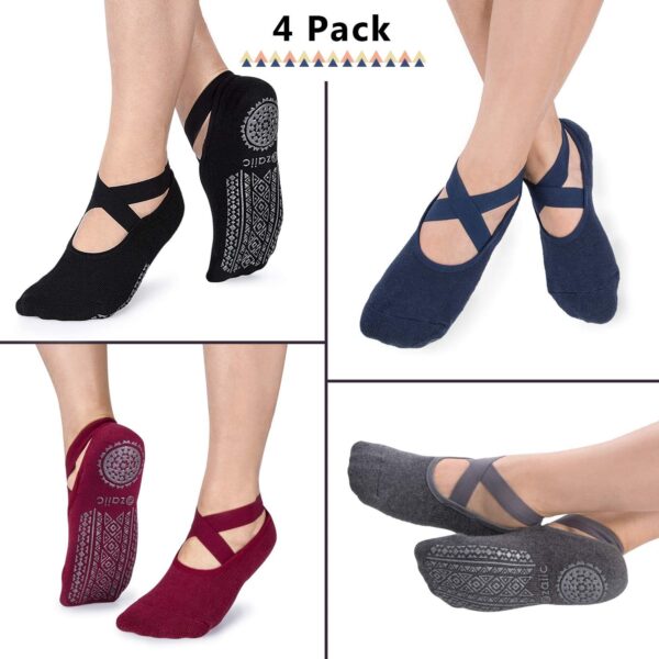 Ozaiic Yoga Socks for Women Non-Slip Grips & Straps, Ideal for Pilates, Pure Barre, Ballet, Dance, Barefoot Workout