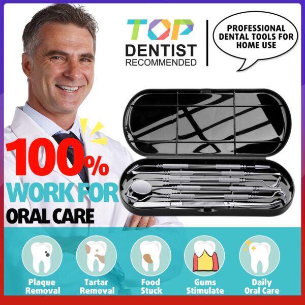 Antonki 6 Pack Dental Tools, Plaque Remover for Teeth Cleaning Dental Pick Hygiene Kit, Stainless Steel Professional Tooth Scraper Tartar Removal Cleaner for Home Use - with Case