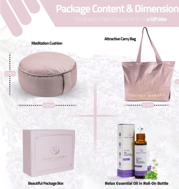 Secret Garden Velvet Meditation Cushion – Large Yoga Cushion to Achieve Full Serenity – Eco-Friendly Buckwheat Hull Filled Meditation Pillow – Yoga Pillows for Sitting on Floor (Rose Pink)