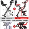 pooboo Folding Exercise Bike, Foldable Fitness Stationary Bike Machine, Upright Indoor Cycling Bike, Magnetic X-Bike with 8-Level Adjustable Resistance, Bottle Holder & Back Support Cushion for Home Gym Workout