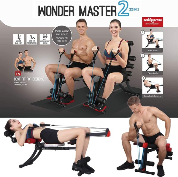 BODY RHYTHM 22 in 1 Wonder Master Core & Abdominal Workout Equipment, Foldable & Adjustable Rowing Machine, Core Strength Training& Abdominal Exercise Trainers with 22 Ways to Exercise for Home Gym.