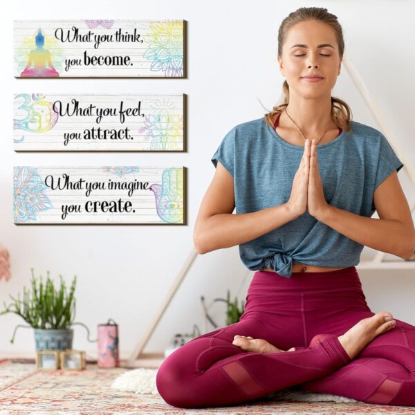 Yerliker 3 Buddha Decor Buddha Wall Art Meditation Room Chakra Decor for Bedroom Zen Quotes Wall Decoration Spiritual Gift Wall Hanging Buddhism Spa Room Decor Yoga Wall Art for Women(White)