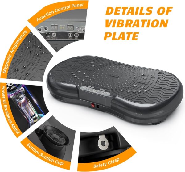 Bigzzia Vibration Plate Exercise Machine 10 Modes Whole Body Workout Vibration Fitness Platform w/ Loop Bands Jump Rope Bluetooth Speaker Home Training Equipment for Weight Loss & Toning