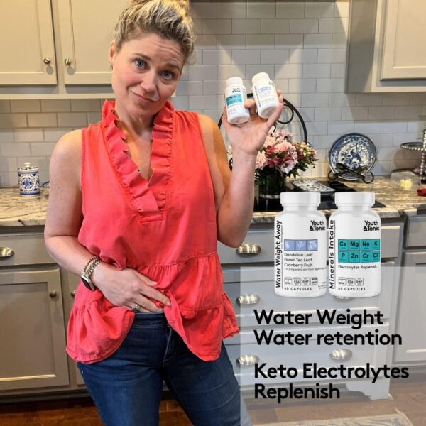 Water Weight Pills for Thin Waistline Belly Bloating Swelling & Temporary Water Retention + Electrolytes Replenish as Natural Diuretic Supplement for Woman & Men – 120 Capsules by Youth & Tonic