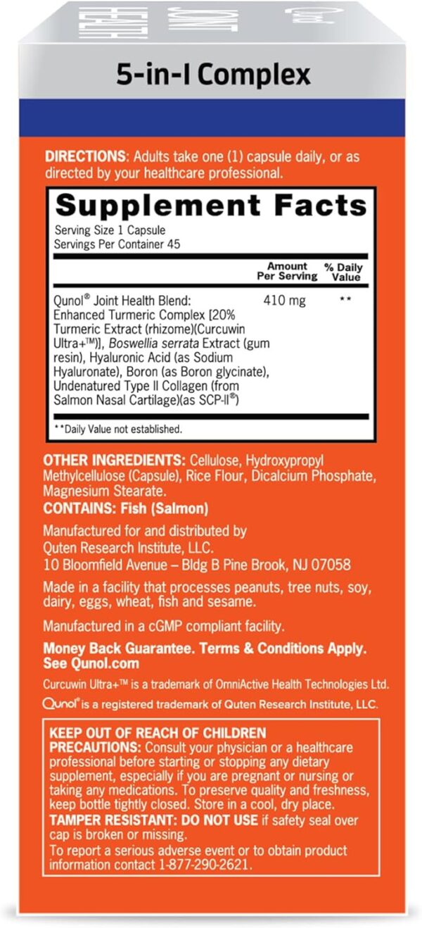 Qunol 5-in-1 Joint Support Supplement, Fast Acting, One Pill Dose, Support Healthy Inflammation Response & Discomfort Caused by Overuse of Joints, Alternative to Glucosamine Chondroitin MSM, 45 Count