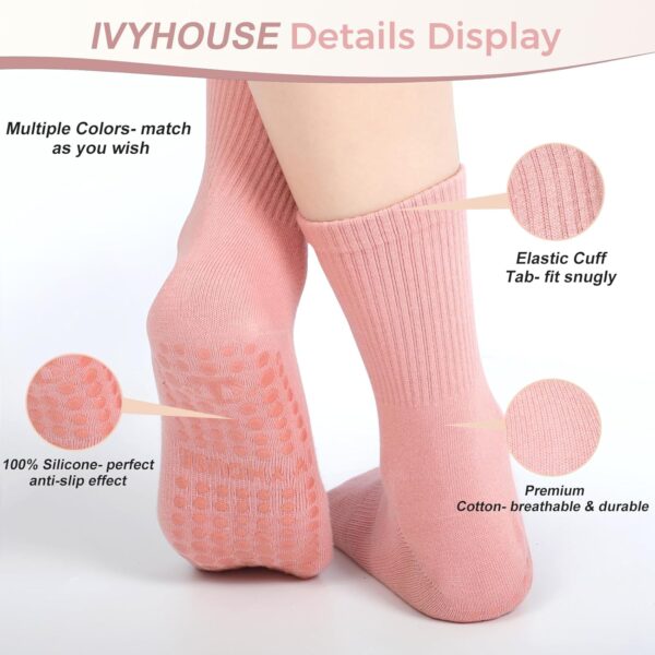 Pilates Yoga Socks with Grips for Women - Crew Length Ballet Barre Socks - Sticky Workout Hospital Socks