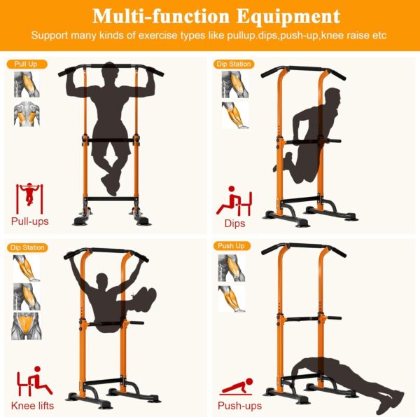 DlandHome Pull Up Bar, Power Tower Dip Bar, Pull Up Bar Free Standing with 10 Levels Adjustable Height for Home Gym Workout Equipment, Strength Training Fitness