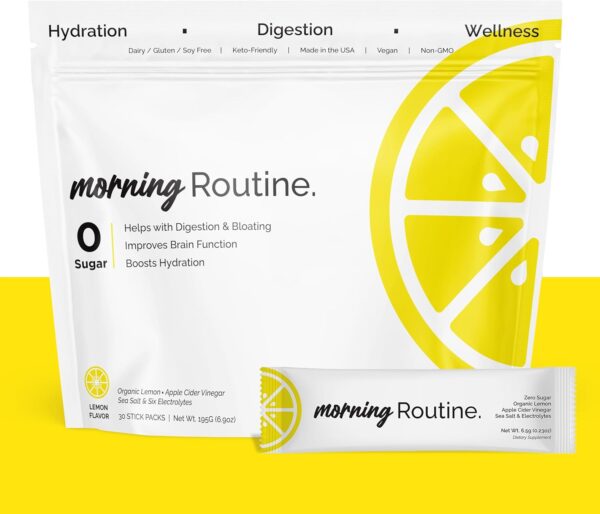 ROUTINE Morning Daily Hydration | Electrolyte Powder Packets with Apple Cider Vinegar, Lemon and Sea Salt | Hydrate Powder, Electrolyte Drink Mix | Keto & Paleo Electrolytes Hydration Powder - 30 ct