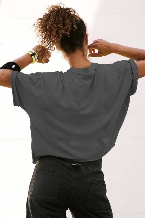 Women's Oversized Crop Tops Roll Hem Half Sleeve T-Shirts Drop Shoulder Casual Summer Tops
