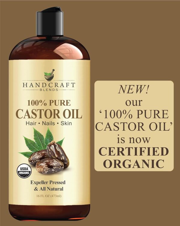 Handcraft Blends Organic Castor Oil - 16 Fl Oz - 100% Pure and Natural - Premium Grade Carrier Oil for Hair Growth, Eyelashes and Eyebrows - Hair and Body - Expeller-Pressed & Hexane-Free