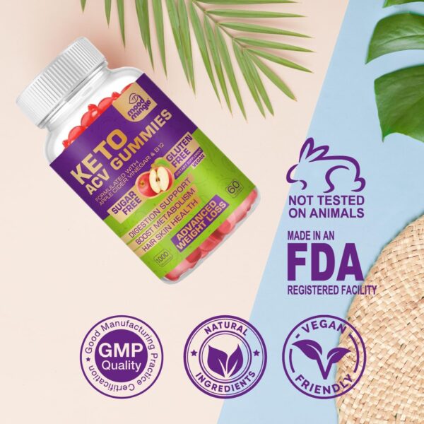 Keto ACV Gummies for Advanced Weight Loss - Gluten & Sugar-Free Apple Cider Vinegar Rapid Fat Burner Diet Supplement for Women Men - 60 Gummies (1000MG)