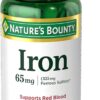 Nature's Bounty Iron 65mg, 325 mg Ferrous Sulfate, Cellular Energy Support, Promotes Normal Red Blood Cell Production, 100 Tablets