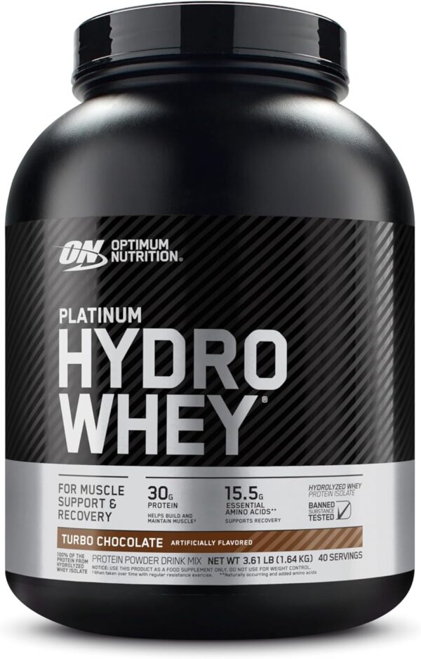 Optimum Nutrition Platinum Hydrowhey Protein Powder, 100% Hydrolyzed Whey Protein Isolate Powder, Flavor: Turbo Chocolate, 40 Servings, 3.61 Pounds (Packaging May Vary)