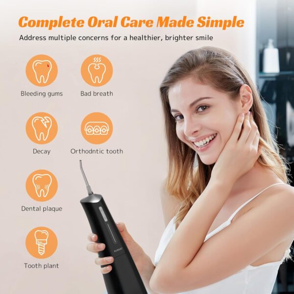 Water Dental Flosser Teeth Pick Cordless Oral Irrigator with 300ml 5 Tips 4 Modes USBCharger Portable Travle Irrigation Cleaner IPX7 Electric Irrigador Dental for Teeth Cleaning (Black)