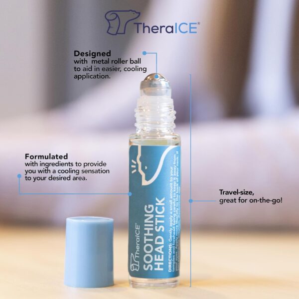 TheraICE Rx Soothing Head Stick 10 ml (.33-Oz) Essential Oil Roll on Aromatherapy: Peppermint, Spearmint, Lavender, Chamomile, Rosemary, Eucalyptus. Metal Roller. USA Made