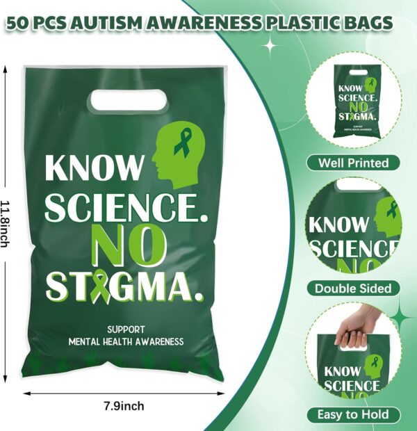Panelee 100 Pcs Mental Health Awareness Plastic Goody Bags with Handle Know Science No Stigma Mental Health Treat Gift Bag for Party Campaign Support Favor Decoration