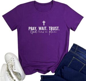 LOOKFACE Women Pray Wait Trust Soft Tees Cute Graphic T Shirts