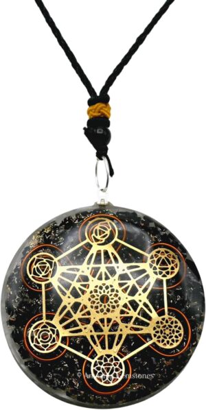 Amazing Gemstone Orgone Pendant with Black Tourmaline Crystal and Chakra Metatron Cube - Natural Healing Pendant Necklace for Women Men