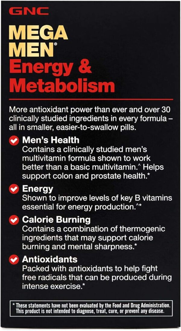 GNC Mega Men Energy & Metabolism Multivitamin | Increased Energy, Metabolism and Calorie Burning | 90 Count
