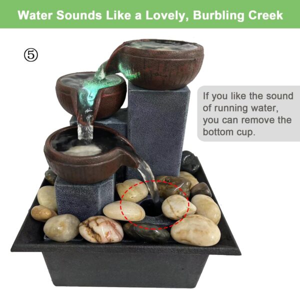 Small Tabletop Waterfall Fountain Zen Meditation Fountain Indoor Desktop Water Fountain with LED Light and Natural River Rocks for Office Home Bedroom