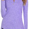 Koscacy Long Sleeve V Neck Half Zip Golf Pullover for Ladies Gym Training Outdoor Sports Workout Tennis Top, Purple Geometry