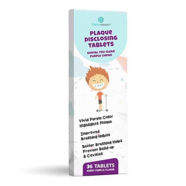 36 Count, Plaque Dental Disclosing Tablets for Kids or Adults, Shows Plaque, Helps Teach Brushing Habits for Clean Teeth, by Fresh Knight, Pack of (1)