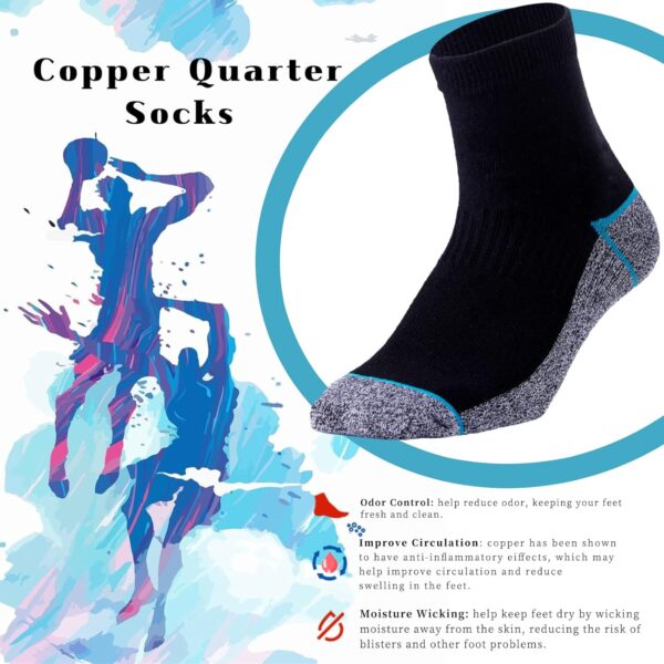 Kodal Copper Infused Quarter Socks Improve Foot Health Odor Control with Moisture Wicking Durable Comfortable Fit (4/5 Pairs)