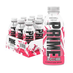 PRIME ICE Hydration RED CHILL, Sports Drinks, Electrolyte Enhanced for Ultimate Hydration, 250mg BCAAs, B Vitamins, Antioxidants, Low Sugar, 16.9 Fl Oz, 12 Pack