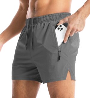 Aolesy Men's Gym Shorts Linerless & Liner - 5" Quick Dry Workout Running Shorts with Zip Pockets Sports Athletic Shorts