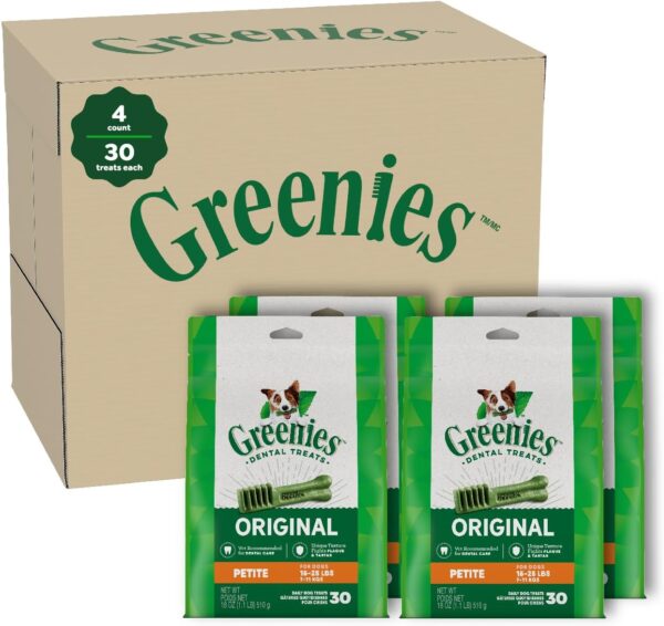 GREENIES Original Petite Natural Dog Dental Care Chews Oral Health Dog Treats, 72 oz. Pack (120 Treats)