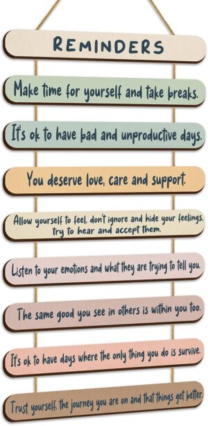 Mental Health Reminders Wall Decors Wooden Hanging Art Counseling Room Decor Positive Psychology Affirmations Feelings Pediments for Home Counseling Office Students Classroom