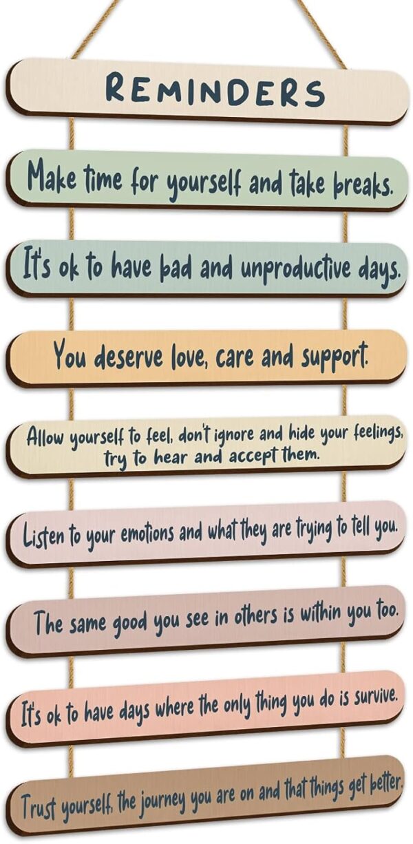 Mental Health Reminders Wall Decors Wooden Hanging Art Counseling Room Decor Positive Psychology Affirmations Feelings Pediments for Home Counseling Office Students Classroom