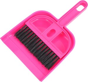 minkissy Handheld Mini Broom and Dustpan Set Tiny Cleaning Table Broom Sweep Brush for Desktop Bed Car Desk Keyboard Countertop Nest Rosy