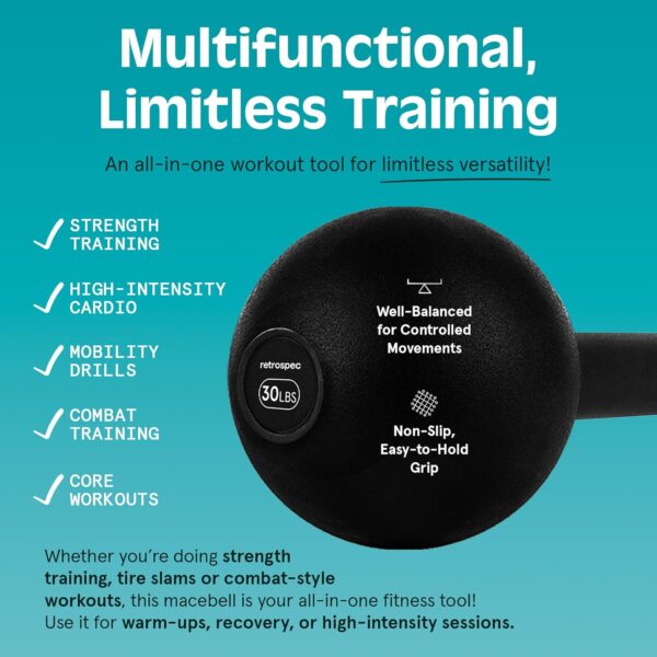 Revolve Steel Macebell for Strength Training, Rehabilitation, Stretching, Conditioning and Rotational Training - 5, 7, 10, 15, 20, 30lb Options for Women & Men