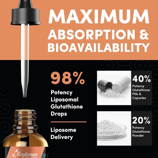 2000MG Liposomal Glutathione Liquid Drops, Enhanced Absorption, Glutathione Supplement, with Vitamin C, Hyaluronic Acid, L-Glutathione, Non-GMO Antioxidant for Liver Detox, 8.08 OZ