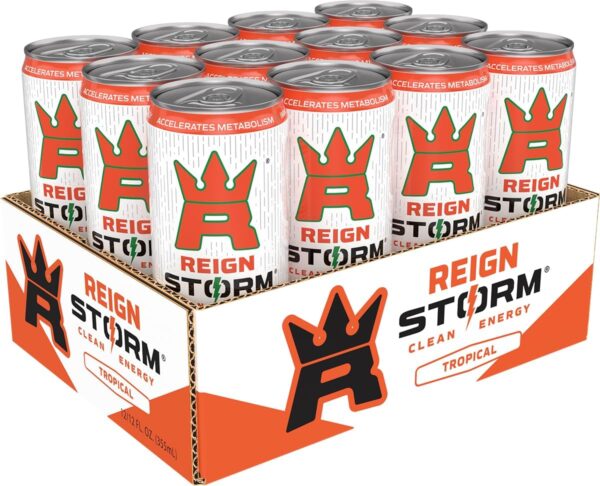 REIGN Storm, Tropical, Fitness & Wellness Energy Drink, 12 Fl Oz (Pack of 12)