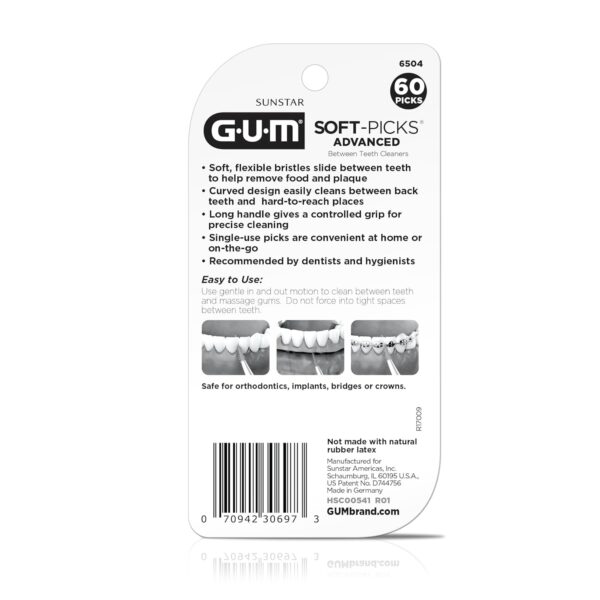 GUM Soft-Picks Advanced, Easy to Use Dental Picks for Teeth Cleaning and Gum Health, Disposable Interdental Brushes with Convenient Carry Case, Dentist Recommended Dental Picks, 60ct