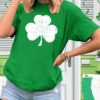 St Patricks Day Shirt Women: Oversized Shamrock Luckly Clover Tshirt Vintage Irish Green St.Patty's Day Tee Tops