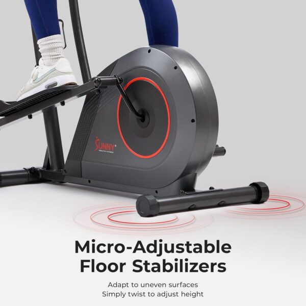 Sunny Health & Fitness 2-in-1 Smart Upright Elliptical Full-Body Exerciser w/Pulse Sensors, Home Cross-Training Cardio Workout Machine, Free SunnyFit App Bluetooth Link, Optional Long Stride Length