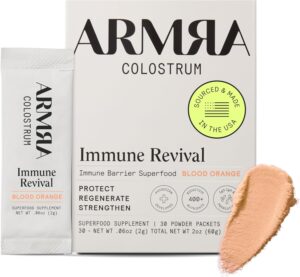 ARMRA Colostrum™ Premium Powder, Grass Fed, Gut Health Bloating Immunity Skin & Hair, Contains 400+ Bioactive Nutrients, Potent Bioavailable, Keto, Gluten & Fat Free (Blood Orange | 30 Servings)