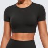 71KfDcyUUkL._AC_SL1500_.jpg CRZ YOGA Womens Butterluxe Double Lined Open Back Crop Tops Backless Short Sleeve Workout Shirts Casual Tight T-Shirts